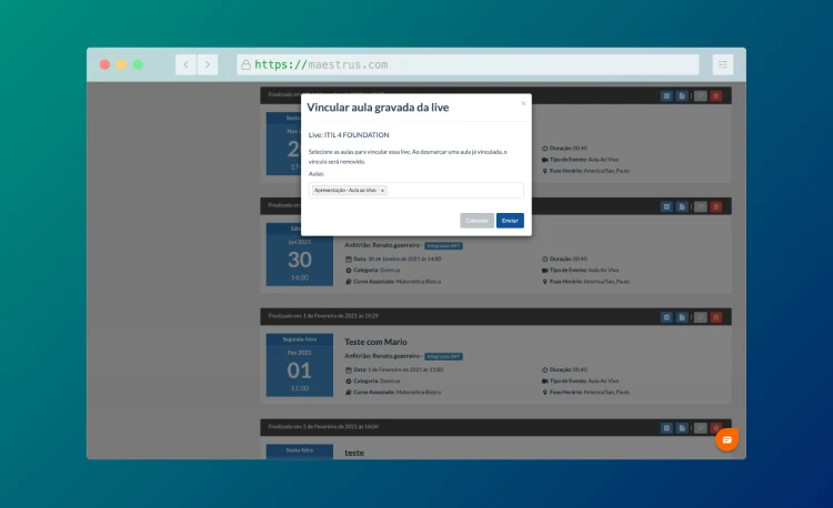 Aulas ao vivo com presença automática