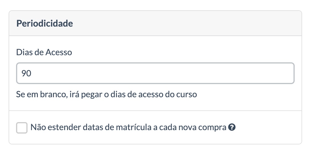 Configuração de dias de acesso e periodicidade da turma
