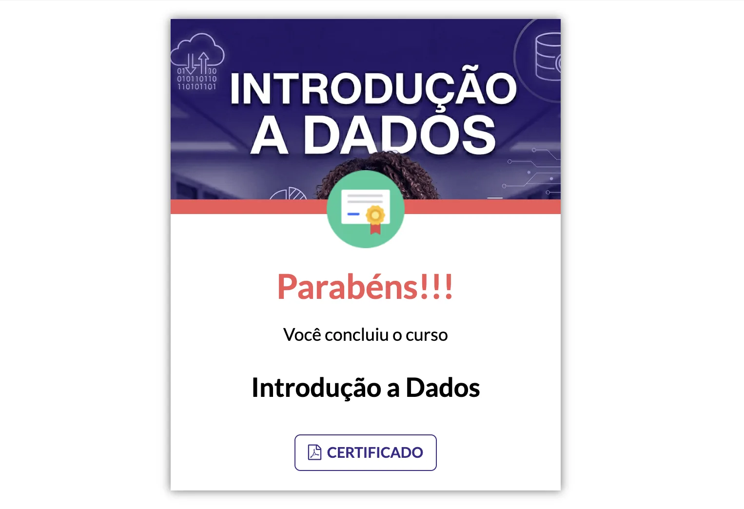 Tela de emissão automática de certificado após conclusão
