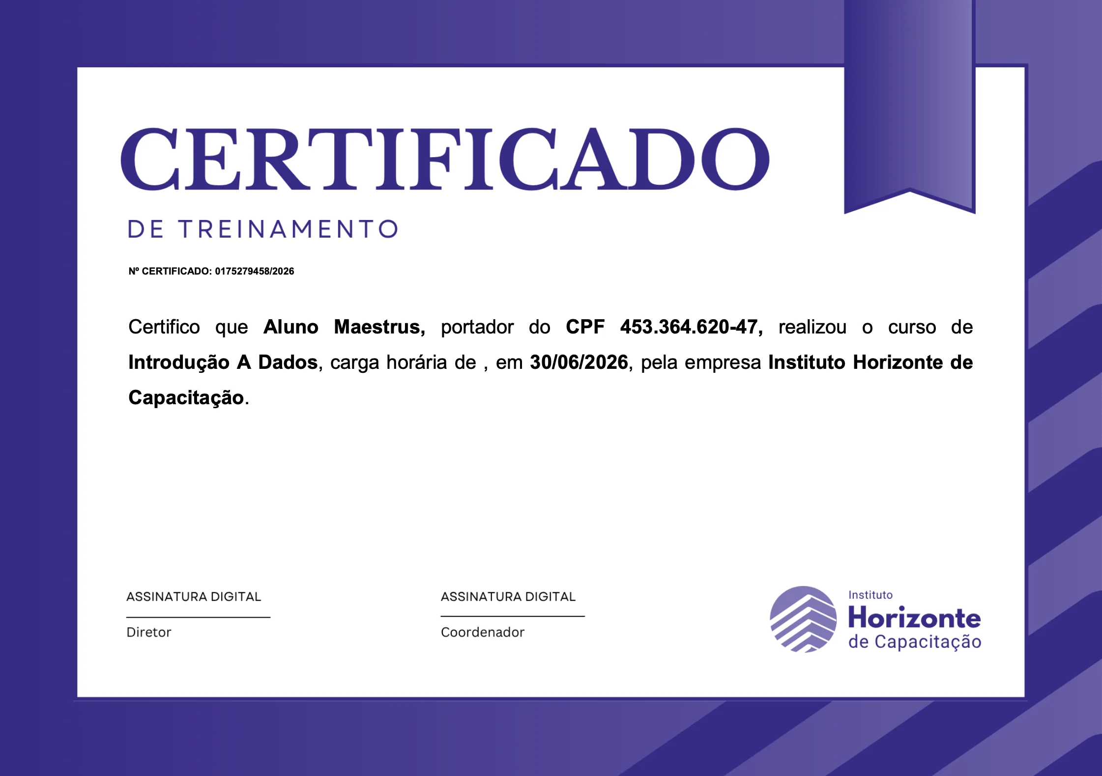 Tela de assinaturas digitais no certificado